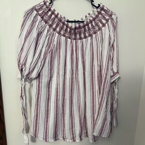 She + Sky Burgundy and White Striped Blouse